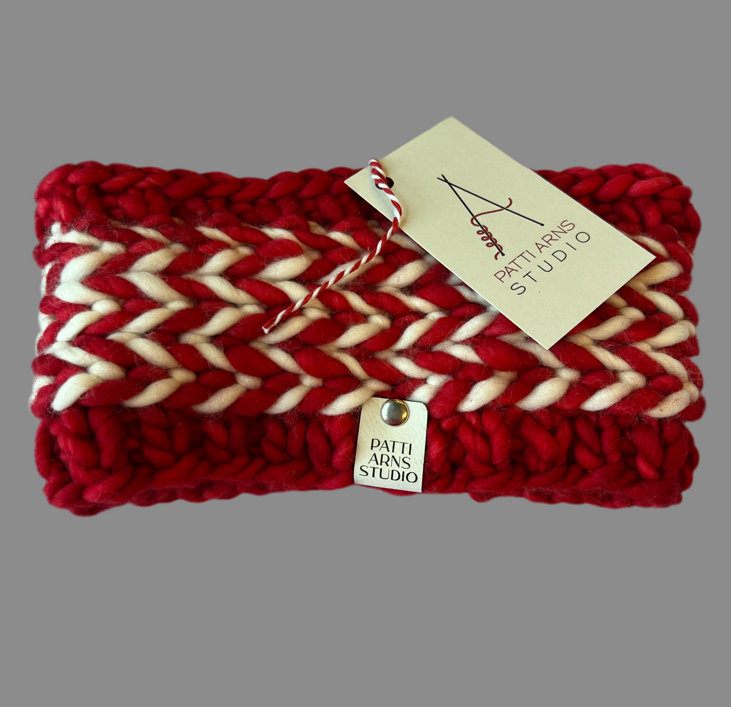 Red & White Herringbone Headband