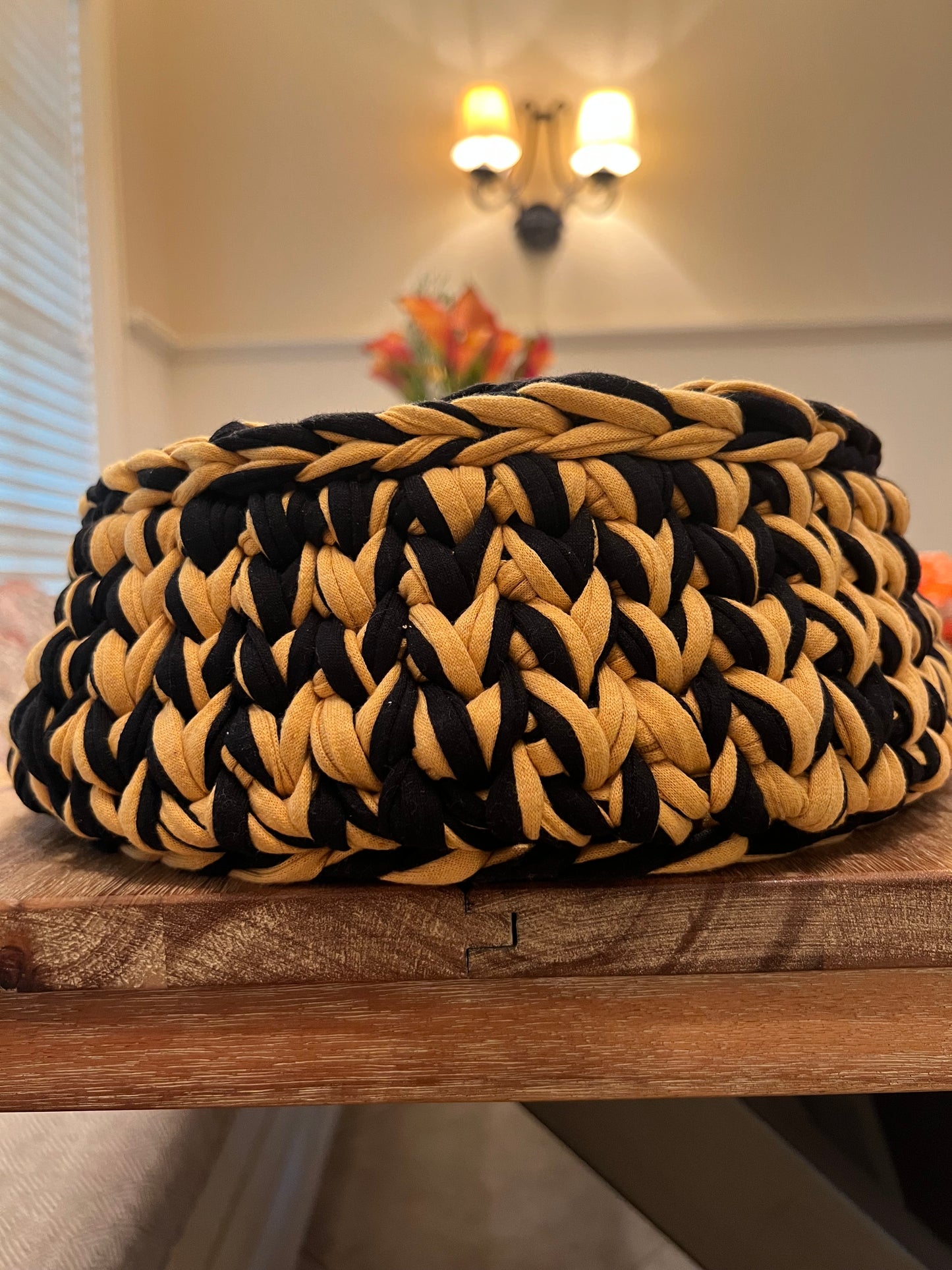 Hand crocheted poly/cotton large basket set