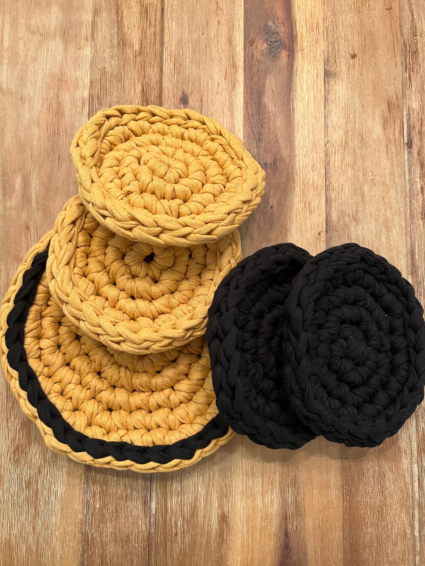 Hand crocheted poly/cotton large basket set